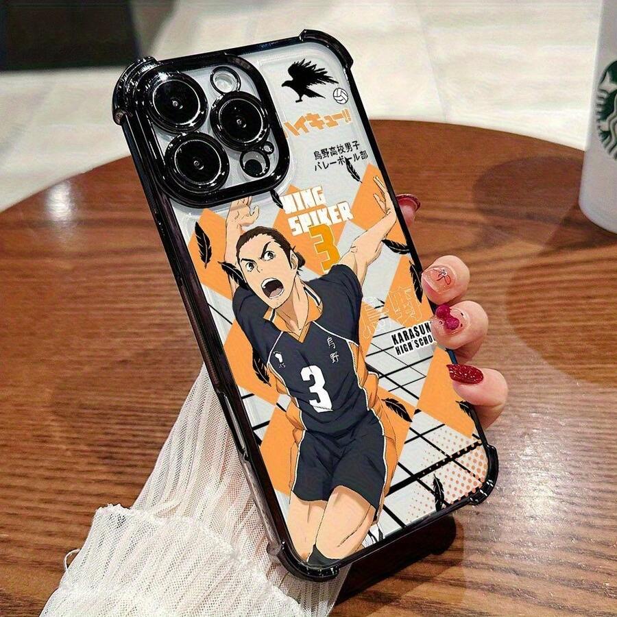 Funda de Teléfono Popular Anime Haikyuu, Compatible con los modelos de 16, 15, 14, 13, 12, 11 Pro, X, XR, XS, 8, Plus, con Cubierta Trasera Transparente Suave a Prueba de Golpes.17 17promax - Negro - Ver 1
