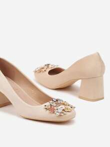 Elegantes tacones de bloque con rhinestones para mujer - Fiesta/Formal - Primavera/Otoño - Beis - Ver 6