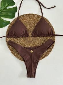 Double String Triangle Bikini With Tie - Rỉ Nâu - Xem 4