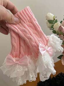 1 pieza Duradera y suave al tacto, estas mangas con lazo de encaje están adornadas con ribete de encaje y lazos. Perfectas para combinar con un vestido dulce para citas o fiestas.