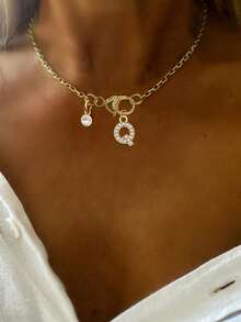 1pc STYLEVER Gold Letter Necklace, A-Z 26 Letters, Suitable As A Thoughtful Holiday Gift, Stainless Steel Chain - Golden - View 20