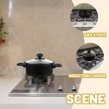 16pcs Non-Stick Cookware Set - Frying Pan, Saucepan, Casserole With Glass Lids & Kitchen Tools, Dishwasher For Kitchens - Black - View 4