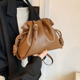 1ชิ้น กระเป๋าหูรูด PU สีพื้นแฟชั่น กระเป๋าสะพายข้างวินเทจลายตัวอักษรฟอยล์ เหมาะสำหรับเสื้อโค้ทฤดูใบไม้ร่วง/ฤดูหนาว