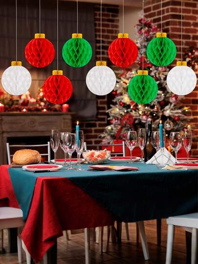 3/6 peças decorações de bolas de favo de mel de Natal, bolas de papel de seda vermelhas e verdes e brancas para decoração de festa em casa na árvore de Natal, suprimentos para festa de ano novo de inverno pendurados no teto para mesa de mesa de parede