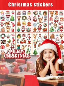 卡通圣诞系列纹身贴纸，圣诞节临时纹身贴纸，闪亮圣诞装饰，圣诞老人，圣诞树，雪人，麋鹿，圣诞元素，防水艺术逼真假纹身贴纸，适合作为圣诞礼物，送给家人和朋友的完美礼物，节日/派对身体装饰 - 彩色 - 查看 2