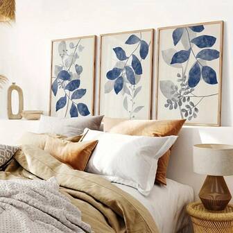 3pcs Blue Flower Canvas Poster Set | Plant Wall Painting Print | Plant Line Art | Blue Home Decoration || Blue Flowers, Suitable For Living Room Decoration, Bedroom Decoration, Unframed No Frame 50x70cm/19.68x27.55inch