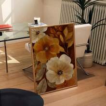 1 Stück Vintage Herbst Blumen Leinwandkunstdruck - Warmes Braun & Orange Botanische Wanddekoration, Boho Herbststil, Ungerahmt, Ideal für Wohnzimmer, Schlafzimmer, Küche, Esszimmer, Badezimmer - Geschenk zur Schulanfang, Raumdekoration