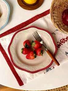 1pc Asymmetrical Ceramic Plate, Ins Style Embossed Flower Edge Design Western Plate, Home Breakfast Dish, Nordic Court Retro Wheat Spike Dessert Cake Plate, Suitable For Kitchen Life, New Year, Christmas Gift, Special Gift, Back To School Use, Dorm Essentials, Cozy Fall/Winter Decor, Family Dining, Party Use,Christmas Decorations,Room Decor