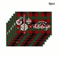 Set de 1/4/6 piese de șervețele imprimate cu tematică de Crăciun, imprimeu modern din fibră de poliester pentru bucătărie/masă, potrivit pentru decorarea de Crăciun în restaurante și bucătării.