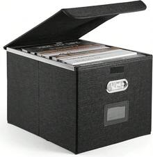 TECHVIDA Caja de Almacenamiento de Archivos con Tapa, Caja Organizadora de Achivos Portátil de Lino, Almacenamiento Plegable, Caja Organizadora de Archivos con, Apto para Oficina o Hogar (Negro) - Negro - Ver 8