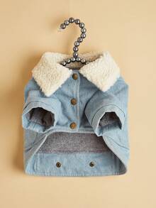 1pc Pet Cat Dog Fleece Jacket With Fur Collar, Autumn/Winter - Blue - View 8