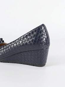 Women's Fashion Wedge Heel Soft Comfortable Pointed Toe High Heels - Navy Blue - View 9