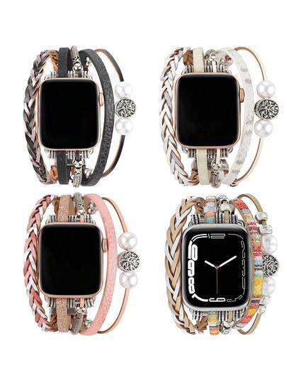 Women's Bohemian Style Watch Strap, PU Leather Faux Pearl Tree Of Life Design, Suitable For Apple Watch/4-9th Generation Watches, Suitable For Friends To Give Gifts, Christmas And New Year Gifts
