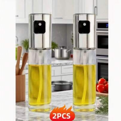 1 Botella rociadora de aceite de vidrio de fácil presión, perfecta para cocinar, ensaladas y barbacoa - Esencial de cocina, preparación de alimentos, herramienta de cocina, diseño elegante, menaje de cocina minimalista, lavar a mano, rociador de alta calidad, botella de atomización, chefs profesionales, cocineros del hogar