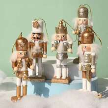 5 adornos navideños de cascanueces, muñeco de soldado de madera de 13 cm, figura de cascanueces, regalos, colgante para árbol de Navidad, figura de cascanueces, estatuas - Amarillo - Ver 2
