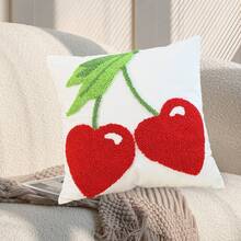 Funda de cojín adorable con bordado de cerezas rojas y verdes, ideal para sofá o sillón. - Rojo - Ver 5