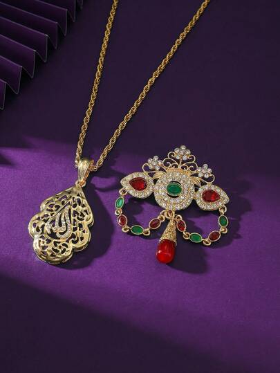 A Custom Style Suit In The Middle East, With Rhinestones Embedded In The Necklace, Has A National Style Necklace With A Hollowed-Out Custom Moroccan Style Brooch, Which Can Be Worn On Various Occasions.