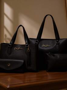 Kit 4 Anjik Medium Women's Bags + Wallet + Tote Bag + Toiletry Bag, Zipper Closure, Synthetic PU, Everyday Bag, Luxurious, Elegant, Party, Work, School, University. Gaby Show - 黑色 - 查看 3