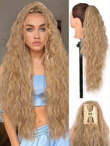 26Inch Black Hair Claw Clip Ponytail Extension Long Curly Wavy Ponytails Synthetic Clip In Fake Ponytail Hairpieces For Women Long Corn Wave Pony Tails Hair Extensions For Girl Fluffy Natural Looking Synthetic Clip In Ponytail For Daily Use Chocolate Brown - Multicolor - View 12