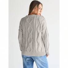 2025  Women's Oversized Cable Knit Crewneck Sweaters - Pastel Gray - View 3