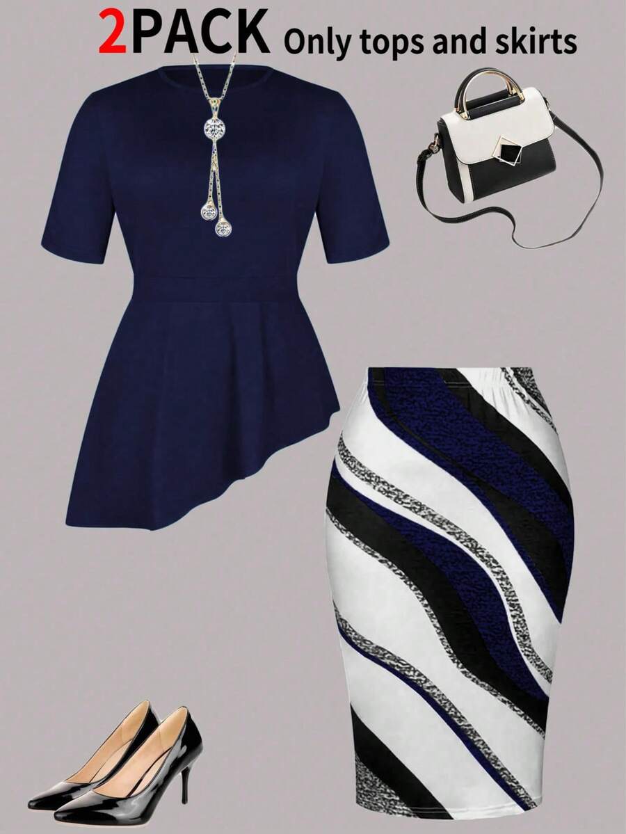 Ensemble 2 pièces grande taille pour femmes, nouveau top vert élégant et jupe moulante sexy pour l'été