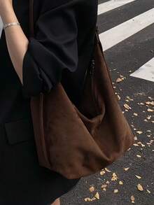 Korean Style Matte Tote Bag For Women, Large Capacity One Shoulder Underarm Vintage Commute Outing Daily Tote Bag, Back To School Season