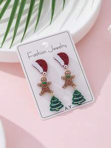 1 par de pendientes de joyería de moda con diseños de gorro de Papá Noel brillante, hombre de jengibre y árbol de Navidad, regalo perfecto para fiestas navideñas