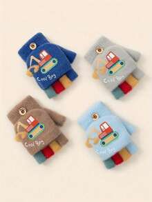 Kids Winter Excavator Cartoon Cute Toddler Half Finger Flip-Top Knitted Warm Gloves - Children's Gloves - View 11