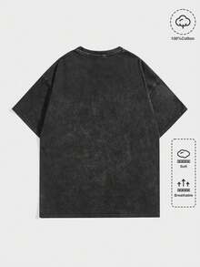 EWH Men's T-Shirt, Unisex Mothman "Live Laugh Lurk" Graphic Vintage Washed Cotton Tee DG004 - 黑色 - 查看 2