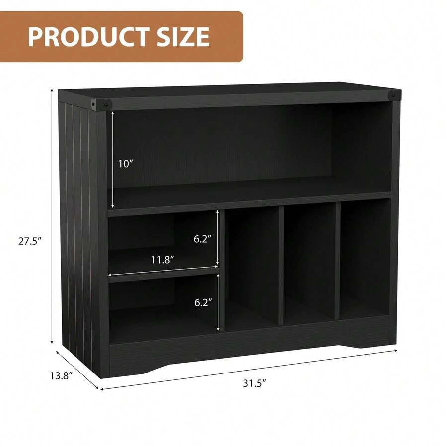 Record Player Stand With Vinyl Storage Cabinet, Wood Turntable Table With Open Shelf, Storage Organizer For Living Room, Office - Black - View 1