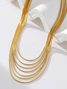 1 chiếc dây chuyền thép không gỉ kiểu dáng tối giản, mảnh mai, 7 lớp, thích hợp để đeo hàng ngày. - Vàng - Xem 4