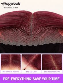 MEGALOOK Salon-Grade Luxury 99J Burgundy 6x5 Lace Front Wig, 200% Density Double Drawn Smooth Straight Hair, Pre-Plucked & Pre-Cut, Beginner-Friendly 99J Burgundy Long Wavy Wig, Suitable For Women's Party Looks, Y2K Aesthetic, Halloween, Holidays - S99J - View 9