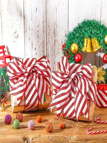 1/2Rolls Of Glitter Christmas Ribbon Set, Polyester Material, Red And White Stripes With Wire Edge, Suitable For Gift Wrapping, DIY Crafts, Holiday Tree Decorations