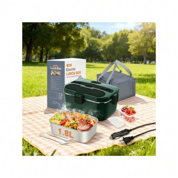 Lunch Box Food Warmer: 100W Heated Lunch Box For Adults, 1.8L Portable Fast Heating Lunchbox Food Heater – Ideal For Lunch Box Users, Loncheras Para El Trabajo, Car, Truck, Work & Travel | Lonchera Eléctrica Portátil 12/24V/110-230V Dark Green