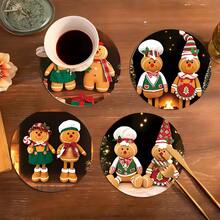 Christmas Gingerbread Man Coasters, Add A Sweet Touch To Your Holiday With These Wooden Coasters, Suitable For Coffee, Tea And Beverages, An Ideal Choice For Home And Restaurant Decor, Gingerbread Man Coasters, Snowman Coasters, Gingerbread Christmas Decor, Holiday Tableware, Holiday Themed Decor, Durable Wood, Holiday Shoppers, Gift Buyers