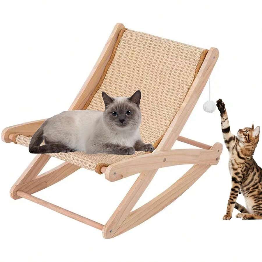 Mecedora Silla de sisal para Gato, Rascadores para Gato Sillon, Hamaca para Gato Elevada con Rascador y Pelota para Gatos, Adecuada para Que los Gatos Duerman, Jueguen y Afilen Sus Garras - 1 - Ver 1