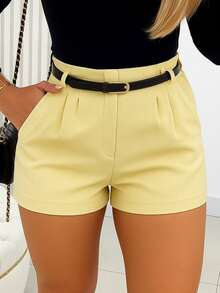 Za Shorts With Women's Tailored Belt - Kuning Mentega - View 2