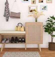 Natural Rattan Shoe Cabinet / 2-In-1 Shoe Cabinet / Ample Storage Space / Durable Construction / Suitable For Hallways And Bedrooms - 自然色 - 查看 6
