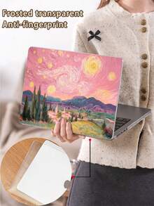 1 件装，梵高艺术画粉紫色星夜花卉印花透明超薄亚克力笔记本电脑保护壳，采用花卉图案设计，哑光防指纹，全包防水，3D 防摔，3D 散热孔，适用于 AIR13 2025/Pro 16 M4/M3/M2，必备笔记本电脑保护壳，圣诞节礼物，2026 新年礼物。