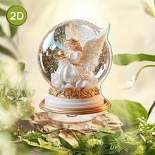 Dwuwymiarowa obrotowa akrylowa kryształowa kula z aniołem szczęścia – złota figurka anioła, idealny prezent na Święto Dziękczynienia i Nowy Rok, dekoracja biurka do relaksu, medytacji, domu i biura, nie wymaga zasilania, figurka anioła, płaska, dwuwymiarowa