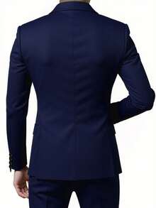 新郎婚纱酒红色男士秋季婚礼派对西装三件套大码男士西装外套裤子和马甲时尚修身西装奢华燕尾服 - 藏蓝色 - 查看 2