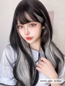 alicegarden 1 Piece Synthetic Heat-Resistant Long Natural Wave In Multi Color Wigs, With Bangs, 24 Inches Long, Made From Fiber, Suitable For Daily Use, Natural And Realistic False Hairpiece.