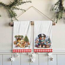2/4/48 piezas Toallas de cocina navideñas vintage - Toallas de plato y mano ultra suaves y absorbentes de poliéster con diseño de perro lindo y cuadros rojos y blancos a cuadros búfalo - Perfectas para decoración navideña y regalos de Año Nuevo