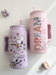 SNOOPY 1 件史努比 50 盎司大容量保温杯，便携式旅行杯，不锈钢咖啡杯带吸管