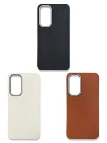 3件套奢华皮革纹理手机壳，兼容/Galaxy，黑色、棕色、米色 - 彩色 - 查看 23