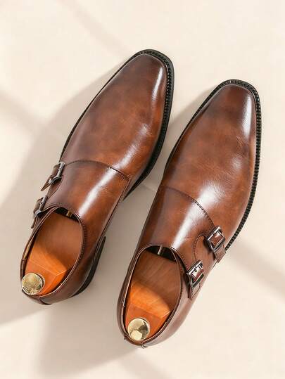 Vintage Designer Men's Monk Strap Pointed Toe Slip-On Loafers, Elegant Gentleman Formal Dress Shoes Suitable For Middle-Aged, Young, Students, Back To School, Graduation Ceremony, Office, Business, Party, Wedding, Groom, Spring/Summer/Autumn, Plus Size