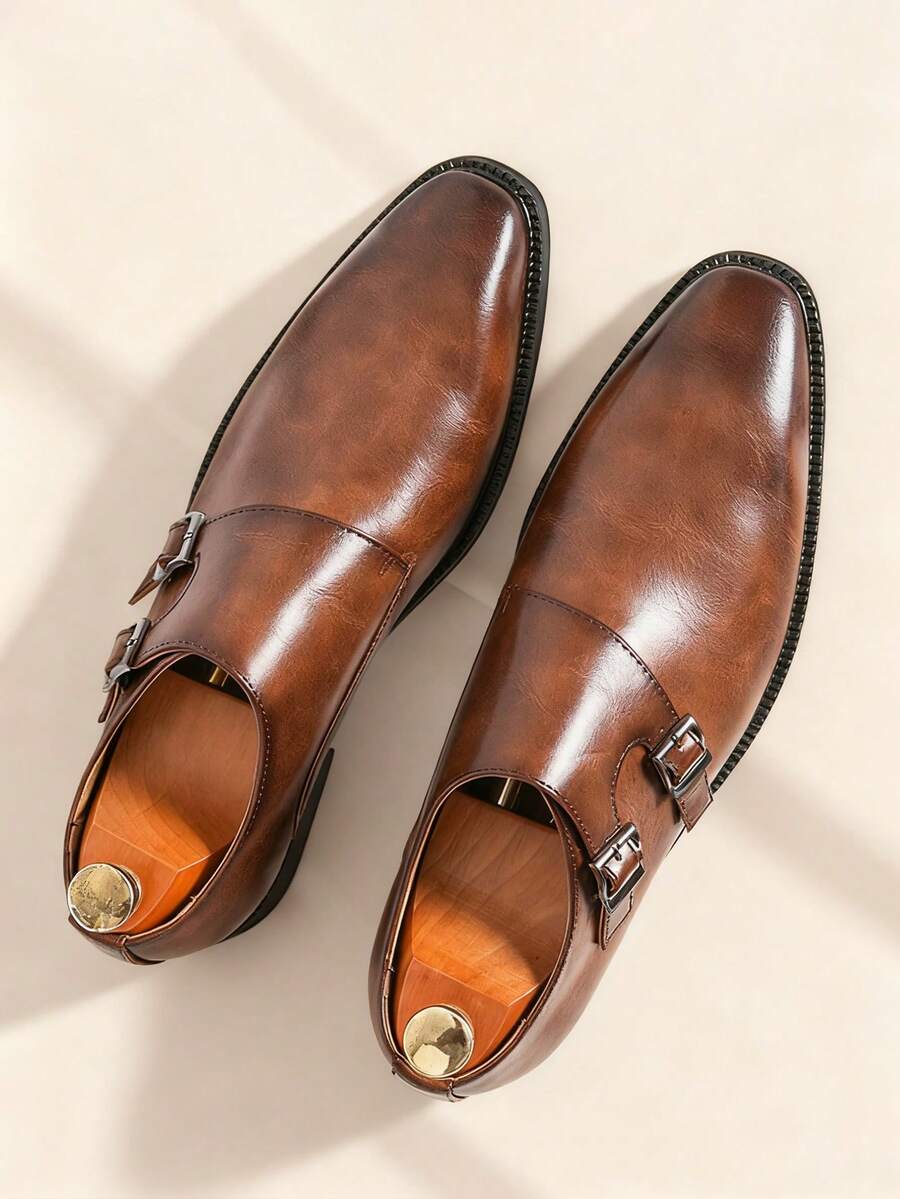 Vintage Designer Men's Monk Strap Pointed Toe Slip-On Loafers, Elegant Gentleman Formal Dress Shoes Suitable For Middle-Aged, Young, Students, Back To School, Graduation Ceremony, Office, Business, Party, Wedding, Groom, Spring/Summer/Autumn, Plus Size