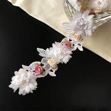 Pearl Flower Lace Trim Ribbon, (2.5 Inches Wide) Beige, White And Pink Floral Embroidery Applique Patches For Sewing Crafts And Fabric Decoration Wedding Bridal Dress Party Dress DIY Costume Curtain Coat And Hat Accessories