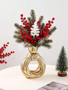 1pc Gold Bow-Shaped Resin Vase, This Shiny Gold Vase Can Hold Holiday Branches, Ideal For Christmas Dining Table, Fireplace Mantel, Adding Luxurious Holiday Ambiance To Living Room And Parties, Perfect For Room Decor, Christmas, Home Decor, Vase, Glass Vase. - Multicolor - View 8