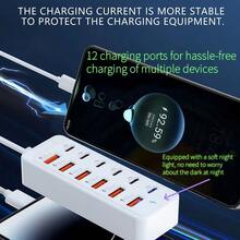 6 端口 USB 和 6 端口 Type-C 多功能充电站，适用于家庭/办公室/工作站，可同时为多个设备充电 - 白色 - 查看 3